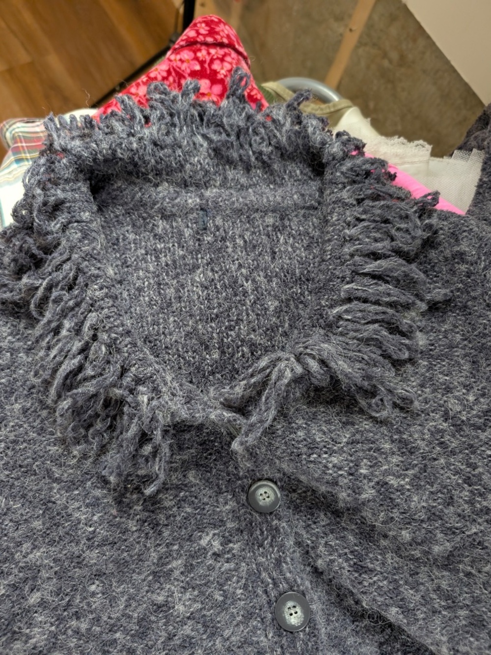 90's Grey Knit Cardigan Fringe Size Small Long Sleeve - Picture 11 of 11